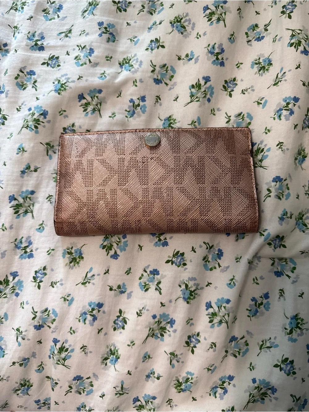 Michael Kors Metallic Rose Gold Continental Wallet with Logo Pattern